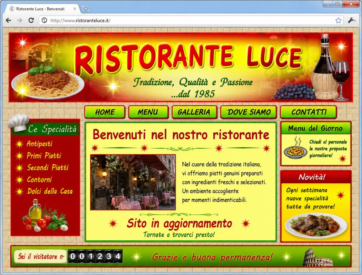 Il vecchio sito del Ristorante Luce: grafica datata e confusa, non adatta ai telefoni
